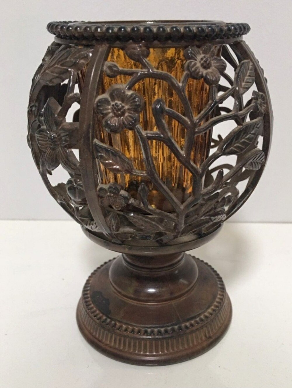 Vintage Floral Faux Wood Decorative Votive Holder